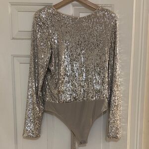 Express Silver Sequin Kids Bodysuit